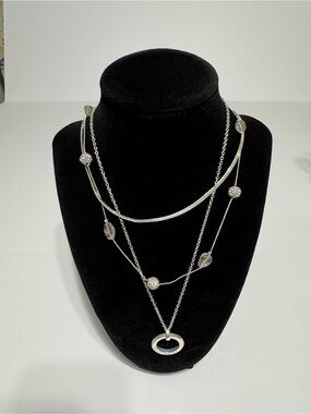 Emberly Layered Silver Crystal Pendant Necklace - Women Jewelry